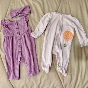 Purple and White One Piece Sets, 3M
